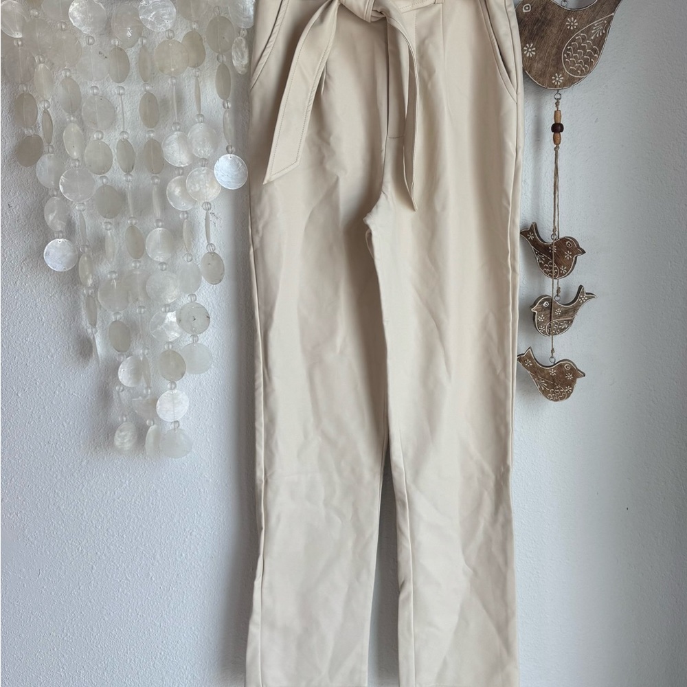 Faux Leather Cream Tie-Waist Pants XS NWT
